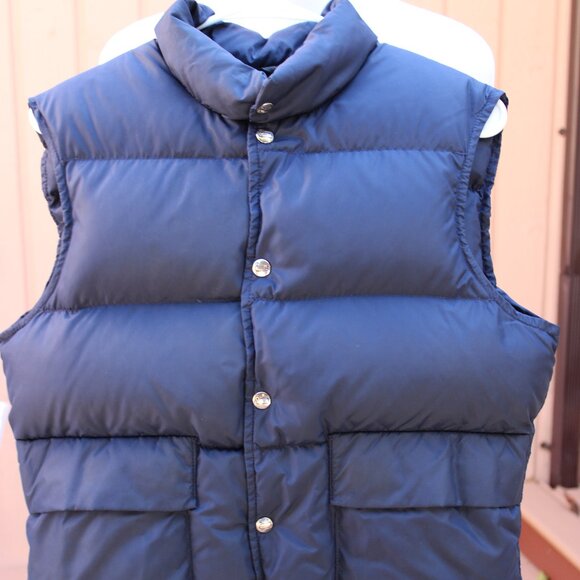 Woolrich Down Nylon Quilted Youth Vest Navy Blue Small Snaps Pockets High & Low - Picture 1 of 7